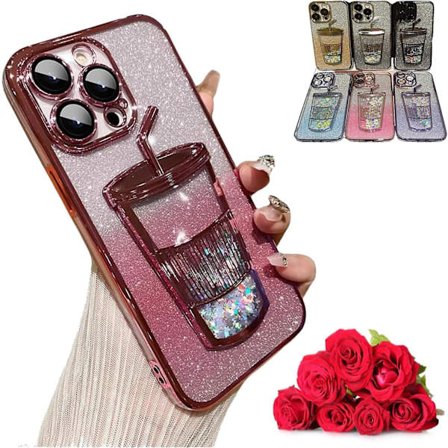 Gradient Glitter Flytende Sand Melk Te For Iphone Deksel, Gradient Glitter Melk Te Telefondeksel, Elektroplettering Gradient Glitter Flytende Sand 