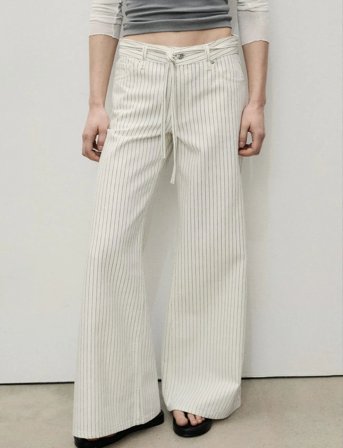 Mango Wide Leg Jeans With Stripes And Belt - White - 34