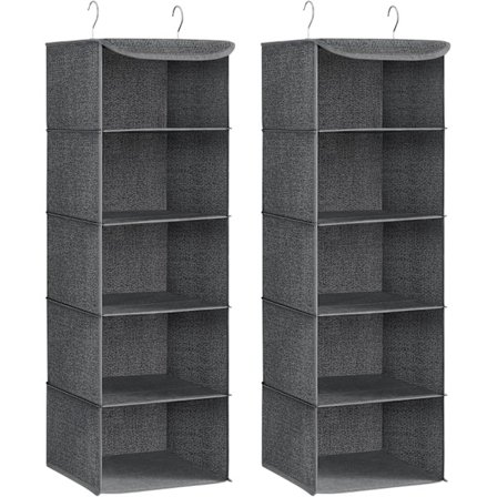 Hängande Hylla, Set om 2, Organizer, Garderob, Vikbar, Utrymmesbesparande, Förvaring i Garderob, med Metallkrokar, Grå