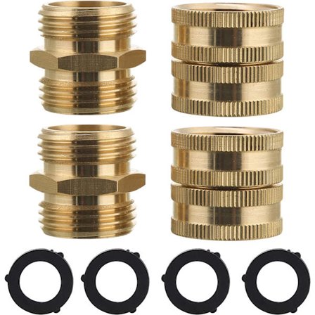 Slangadapter, hane till hane, hona till hona, 3/4 tum mässingskontakt, 4-pack med extra 4 brickor