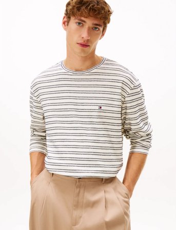 Tommy Hilfiger Boucle Stripe Ls Tee - White - XL