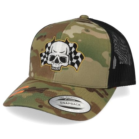 Born To Ride - Camo trucker Cap - Racing Flags Skull Multicam Trucker @ Hatstore