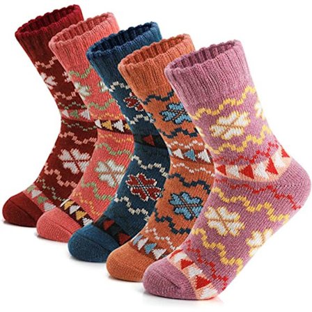 5 par kvinners ullsokker for vinteren, myke og tykke strikkede, koselige