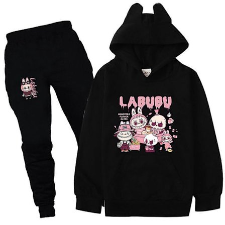 Drenge Piger Labubu Træningsdragt Cosplay Kostume Børn Tegnefilms Hættetrøje Top+Bukser Sæt