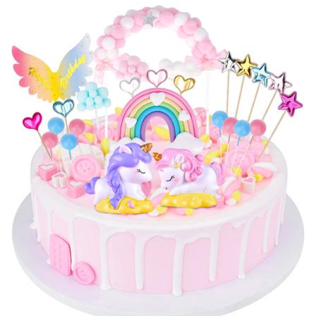 Unicorn kakedekorasjonssett, 26 stykker skyregnbueballong Gratulerer med dagen banner kakedekorasjoner for gutter jenter bursdag
