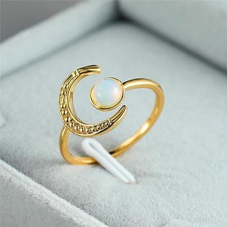 Månesten justerbar åpen ring for kvinner sølvfarge vintage kubisk zirkonia forlovelsesring for kvinner