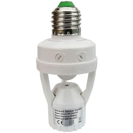 Sokkel med PIR bevegelsessensor Pærer med E27 sokkel for innendørs bruk med tids- og lysjustering