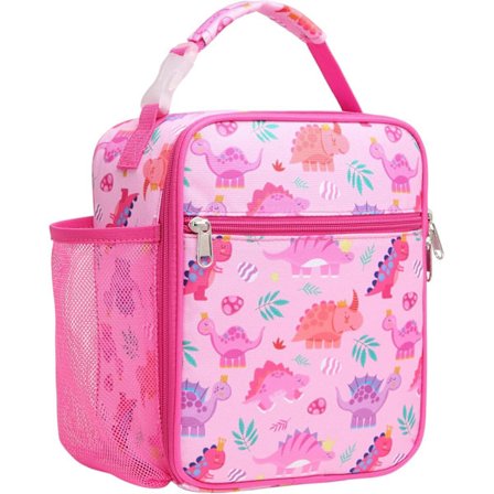 Lunsjveske for jenter, isolert lunsjveske for barn, bærbar kjøleveske for skolen, med flaskeholder, vanntett fôr, rosa enhjørning Pink Dinosaur