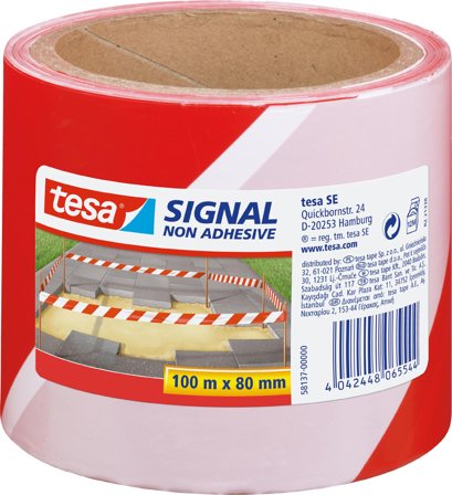 Tesa Varningsband 80mmx100m röd/vit