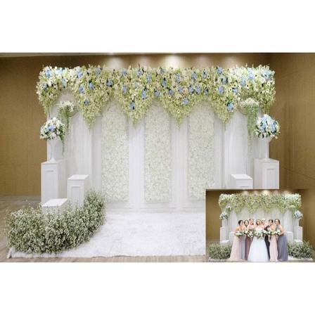 9x6FT Hvit Blomster Fotobakgrunn Gardin 3D Blomst Bryllup Brude Dusj Fotografering Bakgrunner Fest Dekorasjon Rekvisita Fotoboks Banner