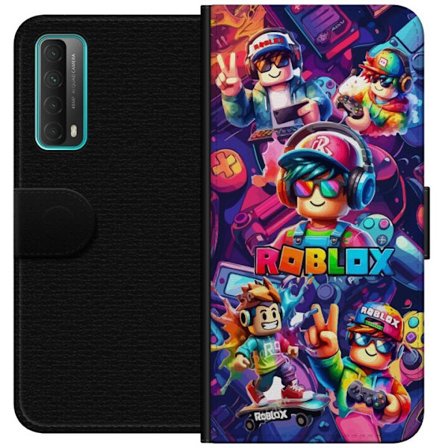 Yhteensopiva Lompakkokotelo Huawei Huawei P smart 2021 Värikäs Roblox-peliryhmä kuulokkeilla, ohjaimilla ja neonväreillä, täydellinen lapsille j