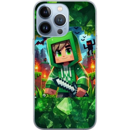 Kompatibel Mobilcover til Apple iPhone 13 Pro Minecraft gamer dreng grøn hættetrøje pixel eventyr dreng sværd Minecraft kunst design
