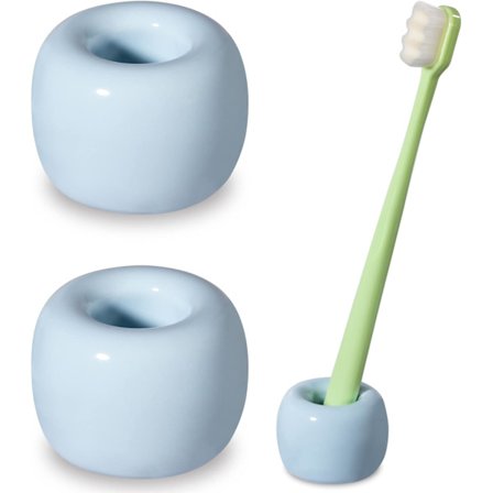 Tyylikäs minikokoinen keraaminen hammasharjateline kylpyhuoneen tasolle, vaaleansininen, 2 kpl