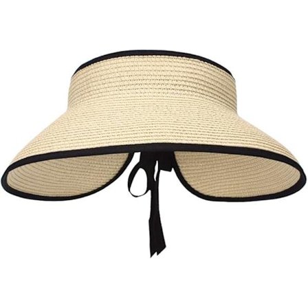 Store Strand Solhatte i Halm til Kvinder Foldbar Bredskygget Hat til Damer Visir Kasket Spandhat med Rosette Beige