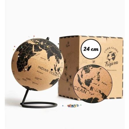 Tripvea - Maapallo 24 cm vintage korkista - Maapallo korkista - Lahjaidea matkailu- ja sisustusaiheeseen toimistoon tai lapselle
