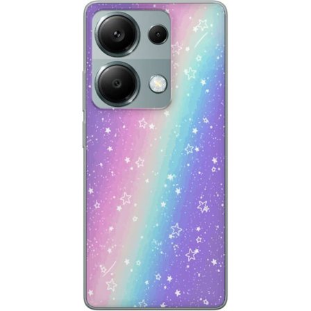 Yhteensopiva Puhelinkuori Xiaomi Redmi Note 13 Pro 4G Sateenkaaren värisellä pastellitaustalla on valkoisia tähtiä ja kimaltelevia pisteitä pehmeässä