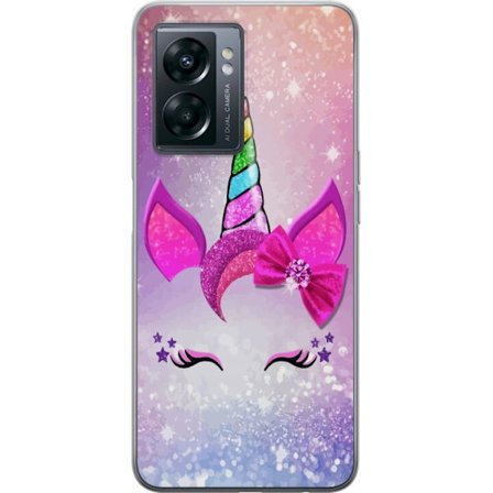 Kompatibelt Mobilskal till OnePlus OnePlus Nord N300 Minimalistiskt enhörningsansikte med regnbågshorn, rosa bakgrund, glitterdetaljer och stilren d