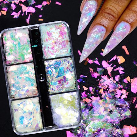 2 lådor Mermaid glitter nagelkonst rutiga nagelkonst dekorationer nagel
