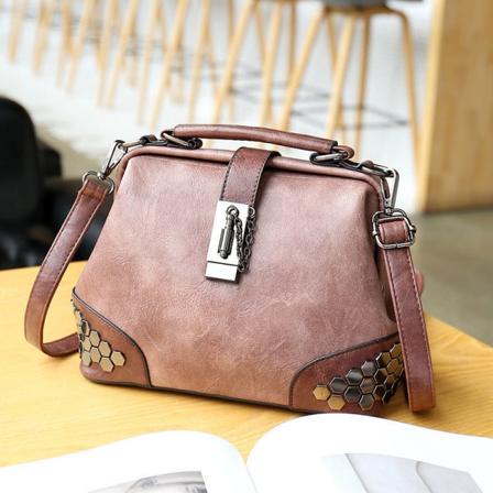 Dame Håndveskelås Enkel skuldernagleveske Bærbar Crossbody Light brown