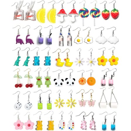 Sære Søde Øreringe Sjove Kawaii Indie Funky Øreringe Inklusive Gummibjørn Vandflaske Mad Svampe Boba Te Øreringe Guldfisk Blomster Dang 28 Par