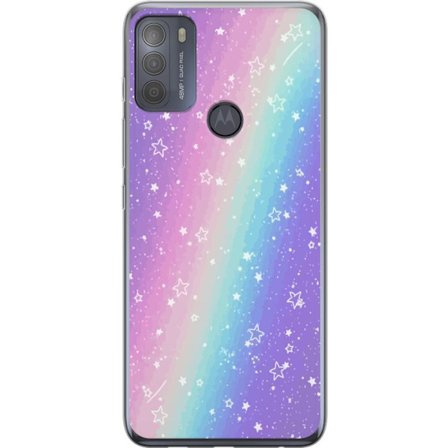 Kompatibelt Mobildeksel til Motorola Moto G50 Rainbow-farget pastellbakgrunn med hvite stjerner og gnistrende prikker i myk overgang