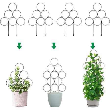4-pak Stabelbare Haveespalier, 40 cm Lille Stueplante Metaltrådsespalier til Klatreplanter Efeu Rose Planteespalier (Sort)