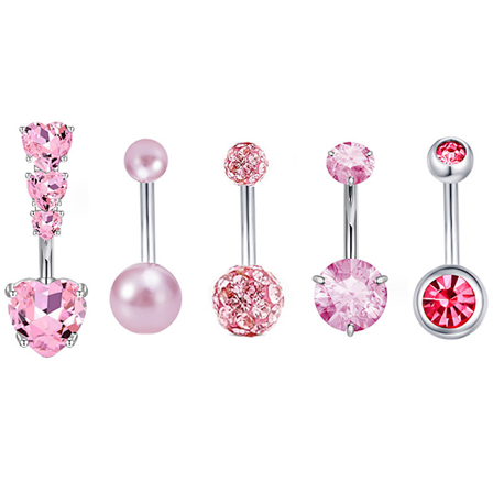 5 stk/sett Mote Rustfritt Stål Zirkon Navlering Hjerte Mage