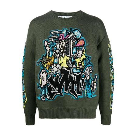 Off White, Round-neck Knitwear Zielony, Mężczyzna, Rozmiar: L