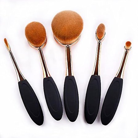 Fong Oval Foundation Brush 5 Pcs Toothbrush Makeup Brushes(black Handle Rose Gold)