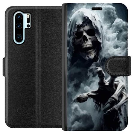Huawei P30 Pro Lommeboketui Grim Reaper-plakat døds kalle mørk kunst skrekk spøkelses tåke dødskalle skummel mørk design kunst