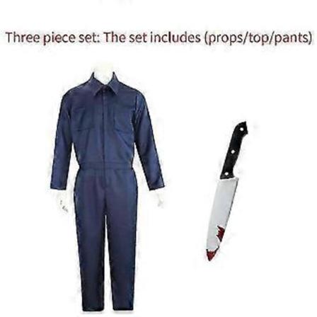 2024 Vuxen Michael Myers Cosplay Kostym Mask Rekvisita Halloween Jumpsuit Outfits Horror Blodig Mördare Karneval Party Kostym För Män (XL B)