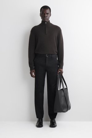 COS Men's Bomullsbyxor Med Raka Ben Och Bälte in Svart