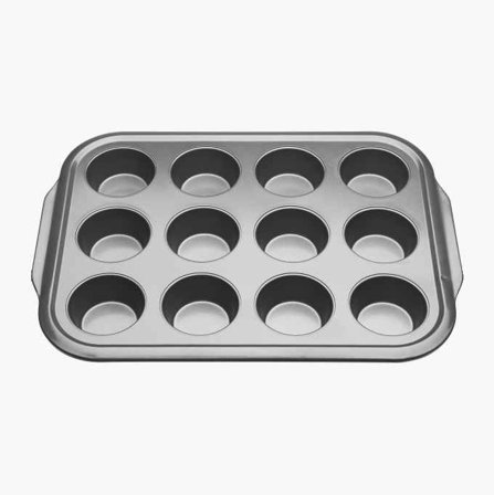 Biltema - Muffinsform 41 x 30 cm - Stekeform for 12 Muffins, Pai, Brød, Omeletter, Tåler Ovn og Fryse, Slitesterkt Stål med Non-stick-Belegg