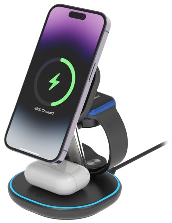 Deltaco 3-in-1 magnetic wireless charging stand, iPhone/TWS/Watch