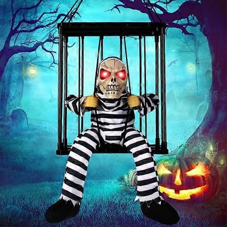 Skrikende Animert Halloween Hengende Dekorasjon, Skummel Halloween Hodeskallefange med Bevegelsessensor og Lysende Øyne