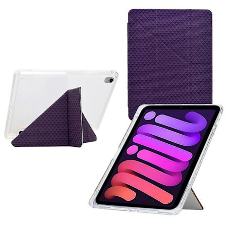 Etui til iPad mini (2024) (2021) Y-Fold Stand Pyramide-mønstret Læder + Klar Akryl Tablet Cover med Blyantholder Lilla