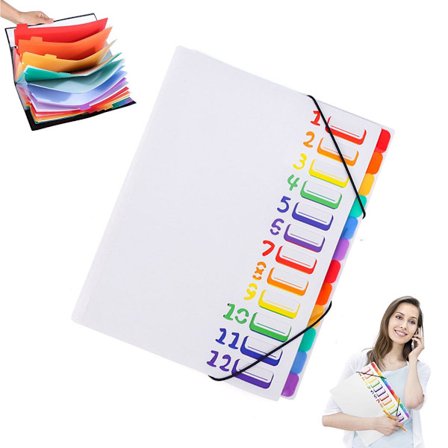 A4 Udvidbar Projektmappe - A4 Sorteringsmappe - 12 Rum - Arkivmappe m/ Faner