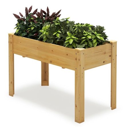 COSTWAY Højbed med Ben i Fyrretræ, Drænhuller og Pladser til Frugter, Grøntsager, Urter, Blomster, Naturlig