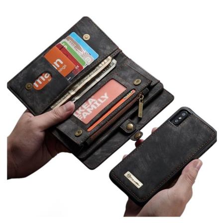 CASEME Vintage vegansk læder aftagelig 2-i-1 multi-slot pung cover iPhone Xs 5,8 tommer - Sort Black