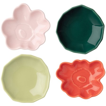 Marimekko Unikko & Kivet Pink asjett, 4 stk' - 'Rosa, pærefarget, oransjerød, mørkegrønn