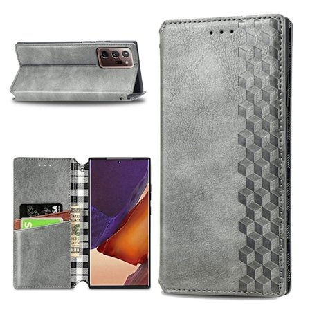 Läder Samsung Galaxy Note 20 Ultra 5G / Samsung Galaxy Note 20 Ultra fodral med romb-design - Silver/Grå