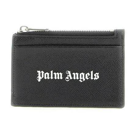 Palm angels leather cardholder with logo , Zwart , Heren , Maat: ONE Size Portefeuilles