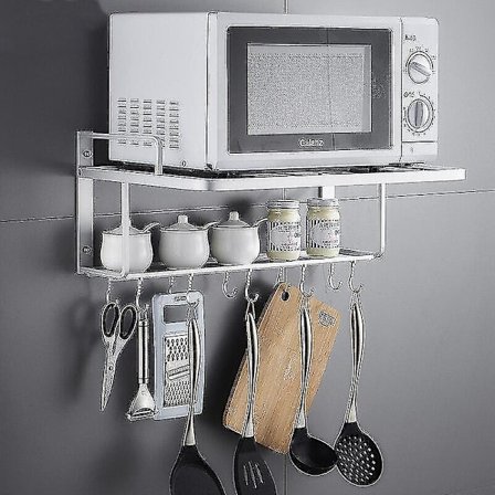 Seinään kiinnitettävä keittiön säilytysteline mikroaaltouunille