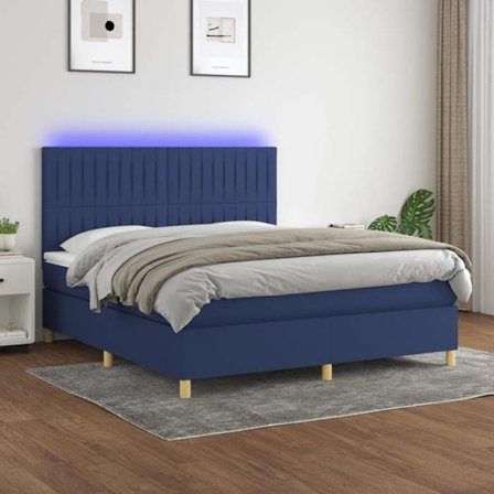 Maison Exclusive - Sengebund med lameller og madras samt blå LED 180x200 cm stof