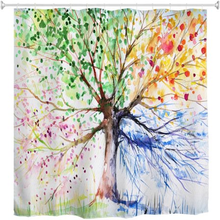 Træ bruseforhæng, Livets træ Vandtæt anti-skimmel stof Badeforhæng Badeværelse, 72 x 72 tommer, Farverig