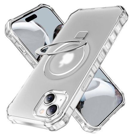 Kompatibel med iPhone 15 Plus Cover med Magnetisk Ringstativ, Fuld Kameralinsebeskytter - Lilla
