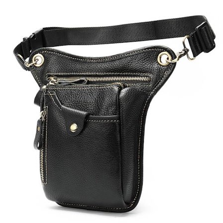 Ekte Skinn Herre Midjeveske/Crossbody-veske/Belteveske/Herre Ekte Skinn Hofteveske/Pengeveske/Skulderveske (Svart)