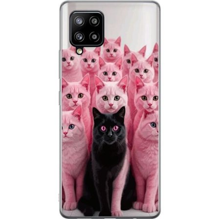 Kompatibelt Mobildeksel til Samsung Samsung Galaxy A42 5G Svart katt blant rosa katter humoristisk kontrastdesign med leken farge og sjarmerende karak