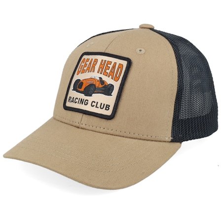 Kiddo Cap - Beige trucker Cap - Kids Gear Head Racing Club Patch Caramel/Black Trucker @ Hatstore