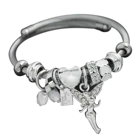 Stainless Steel Silver Tone Charm Retro Bracelet with Rhinestone Fairy